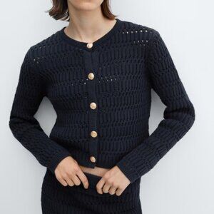 MANGO Knitted Cardigan with Jewel Button
